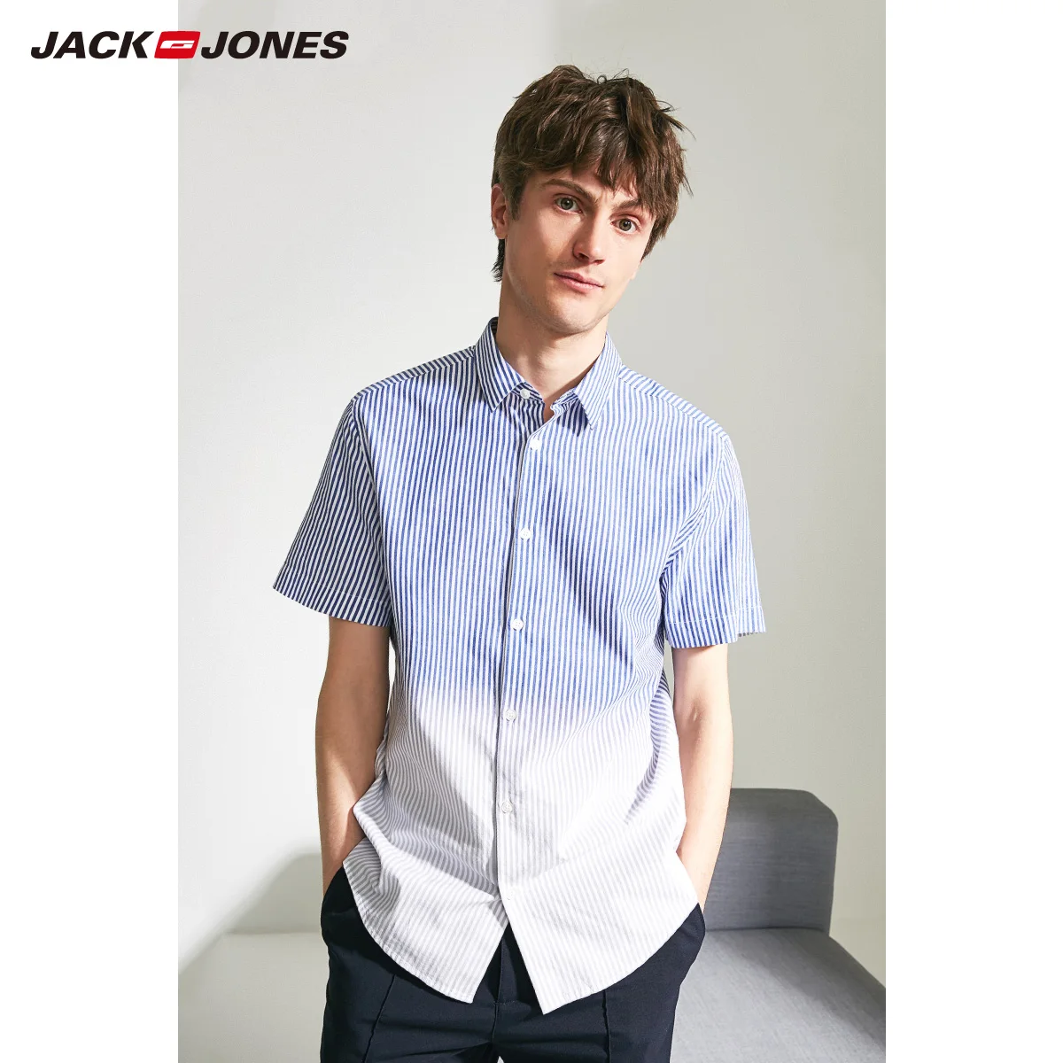 Jack Jones Мужская рубашка с короткими рукавами из хлопка весна-лето E | 218204505 - Цвет: NIGHT SKY