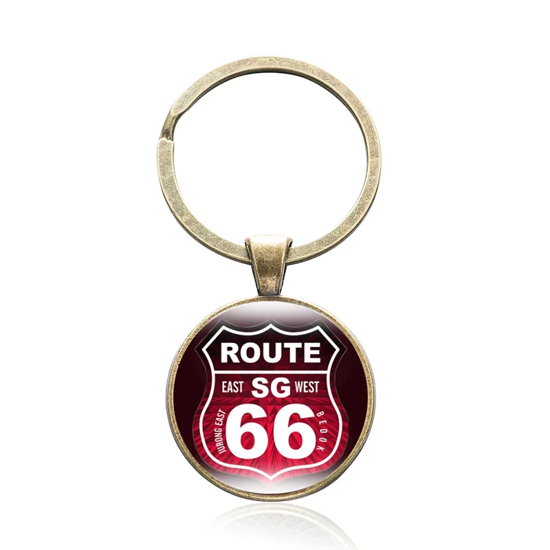 10 шт/лот US Route 66 брелоки сплав стекло кабошон брелок Подарочный на день рождение автомобиля ключ Классическая мода ювелирные изделия
