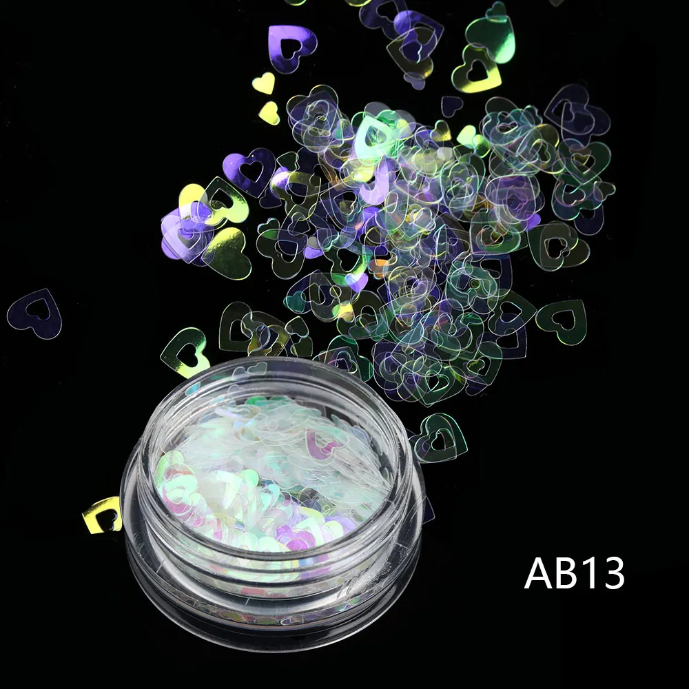 AB13 1 шт. переливающийся AB лак для ногтей блестки хлопья в виде звезды луны сердца круглый гвоздь блестящая голографическая пигмент маникюрный Декор Инструменты 15 типов - Цвет: AB13