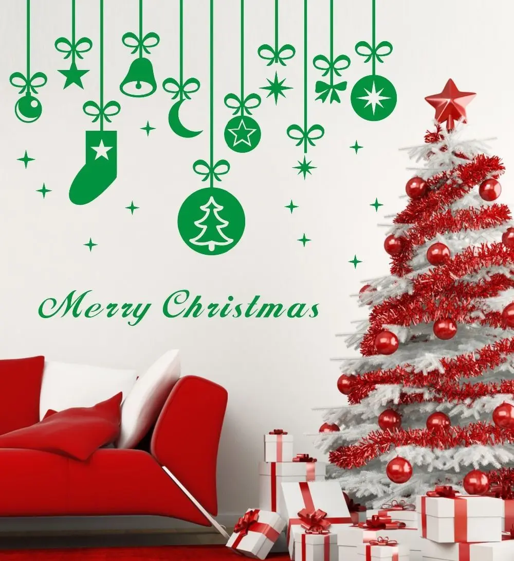 Merry Рождество колокол Носки для девочек съемные дома виниловые окна Наклейки на