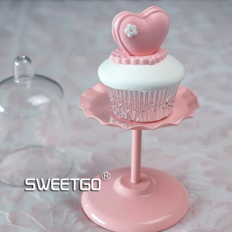 SWEETGO Mini cup cupcake stand with PC dome cover pink cake tools for wedding table decoration bakeware Kitchen,Dining & bar