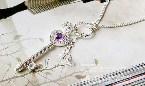 Лидер продаж N085 2018 модное ожерелье с подвеской в форме короны и ключа сердца из сплава кристаллами цепочка