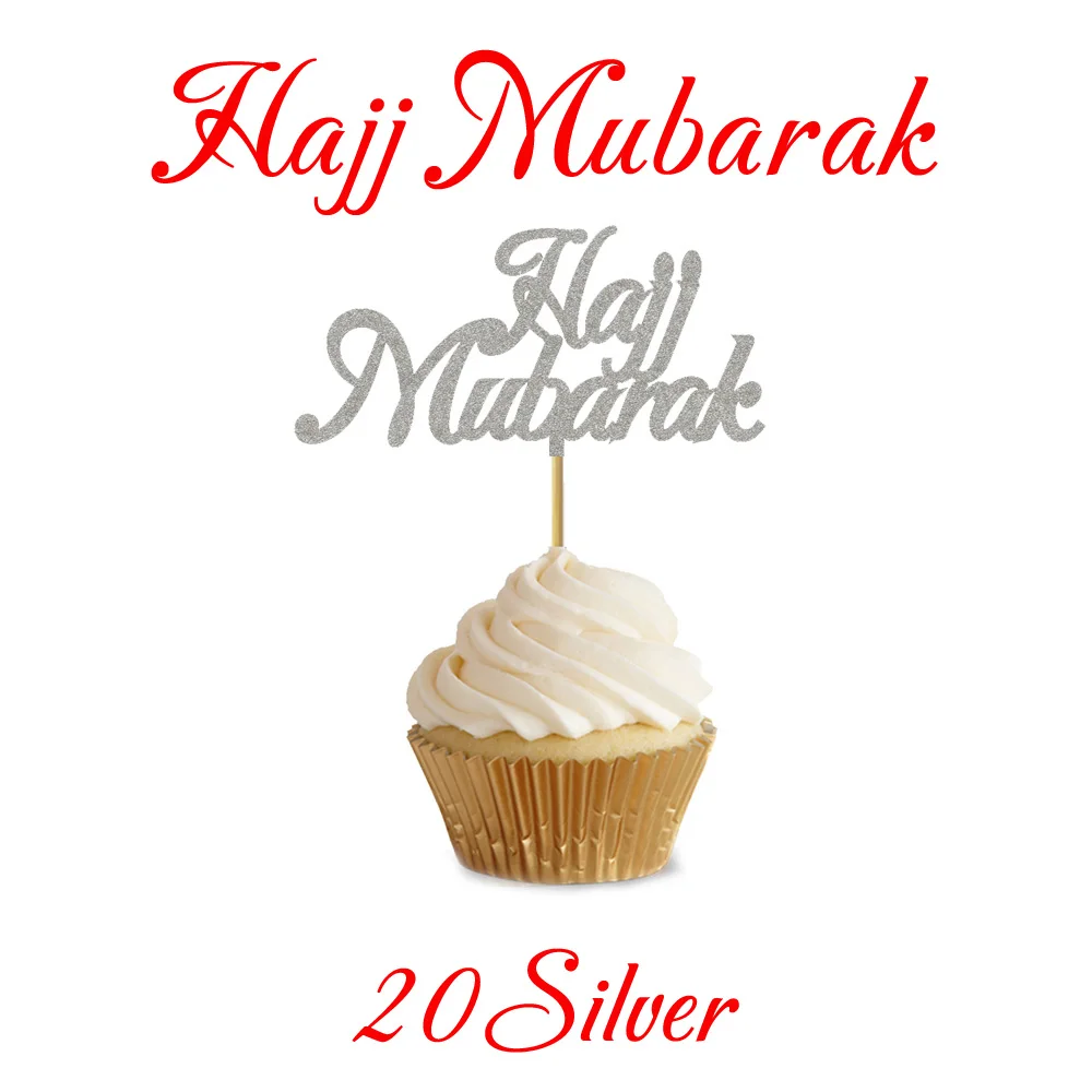 Hajj Mubarak 20 шт 3x5 дюймов Eid украшения для кексов Nikkah Mubarak Eid Mubarak Hajj Mubarak Umrah Mubarak украшения для кексов для Eid al-Fitr украшения - Цвет: Hajj Mubarak