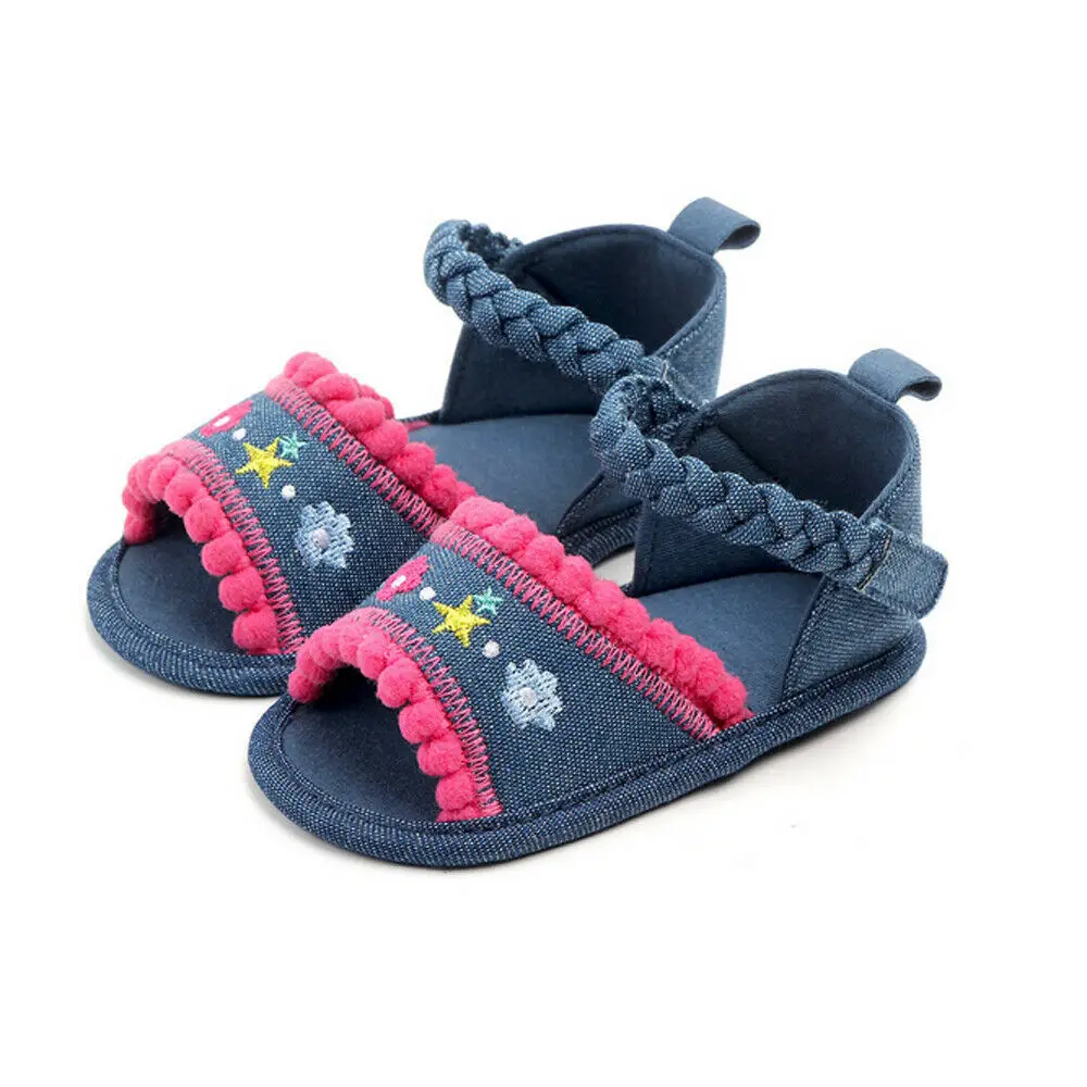 Милые детские сандалии для новорожденных Летние с цветочной вышивкой на мягкой