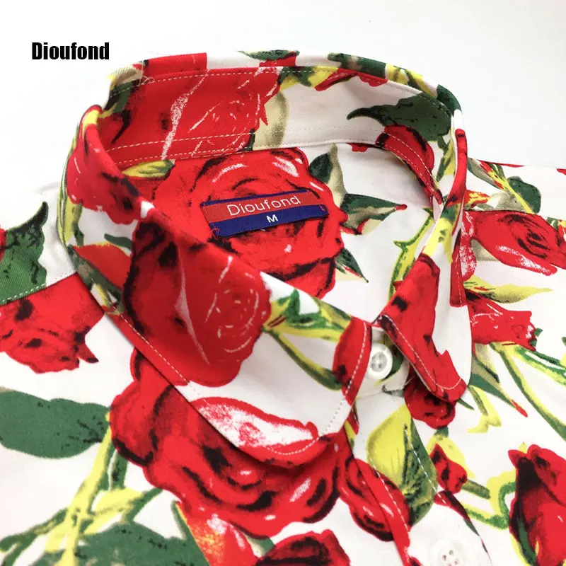 Dioufond красная роза печати рубашку женщин 2017 новая весна хлопка с длинным рукавом