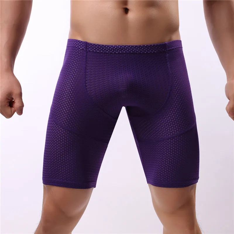 Purple Новинка, мужское нижнее белье, боксеры, дышащие, с дырками, мужские боксеры, шорты, мужские боксеры, сексуальные мужские трусы, обтягивающие сетчатые трусы-боксеры, шорты - Цвет: Purple