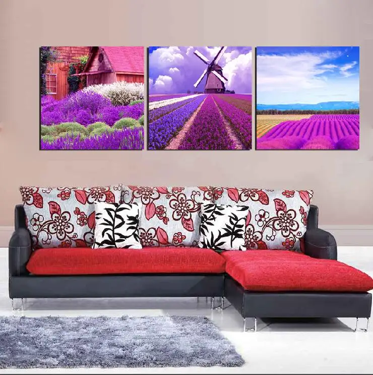 

3 Piece Unframed Wall Art Picture Home Decoration Modern Lavender Canvas Painting Print Art Romantic Purple Flower Oil Painting