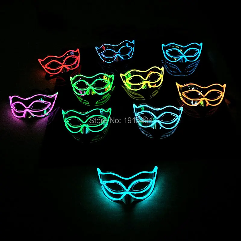 Яркая новинка светящаяся неоновая маска EL wire Fox на 2 батарейки AA|novelty lights|wire neon