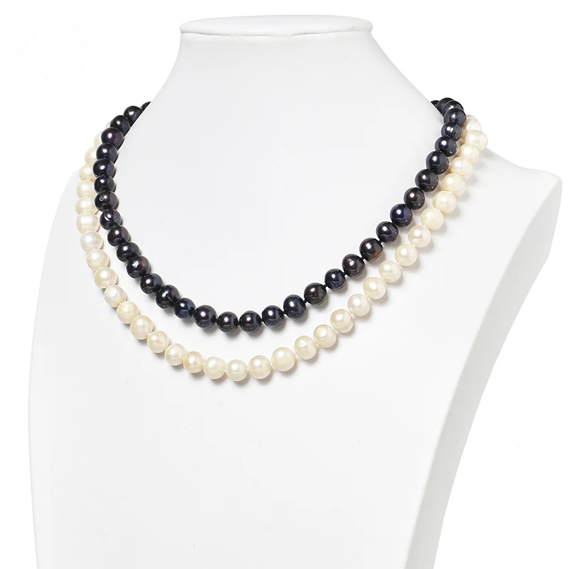 

Wholesale Dark Blcak and White Style 8-9mm Natural Pearls Fit Diy Chain Necklace 36inch Making jewelry Gifts H469