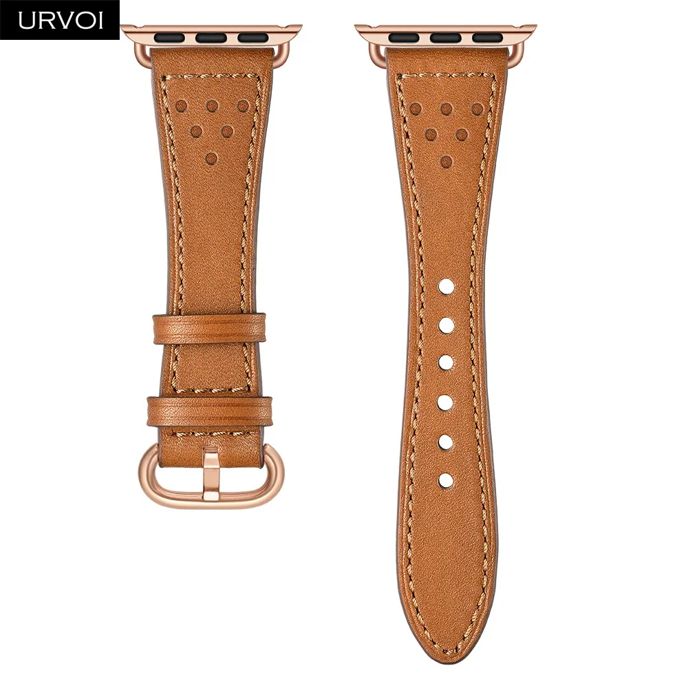 Brown URVOI кожаный ремешок для apple watch серии 4 3 2 1 slim fit ремешок для iwatch классические цвета розового золота адаптер/пряжки 40 44 мм - Цвет ремешка: Brown