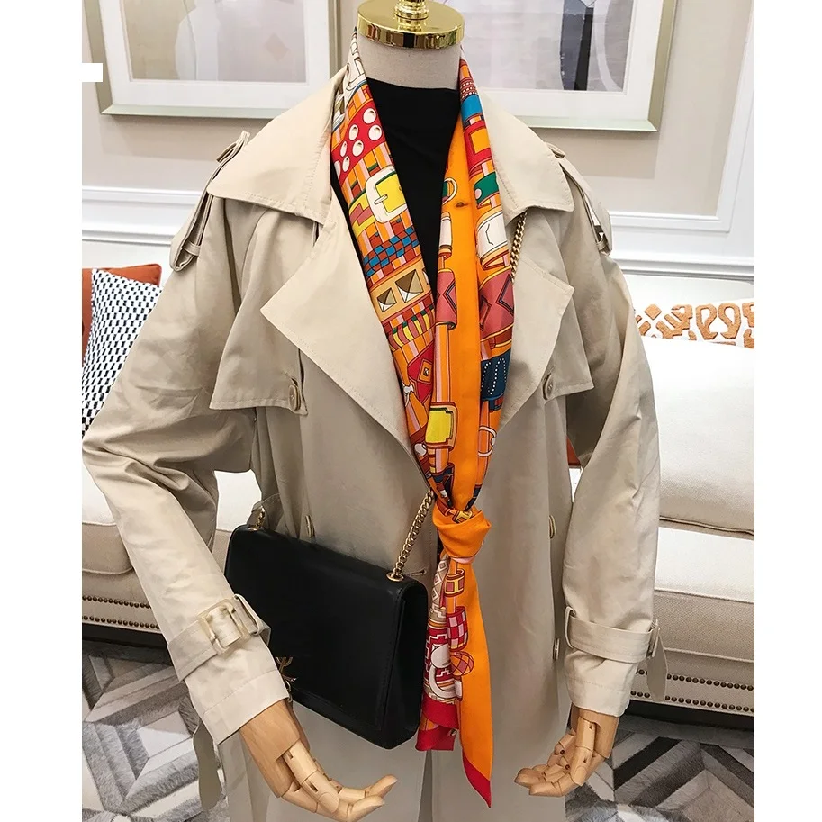 Узкий длинный 100% шелковый платок женские модные шелковые шарфы с принтом