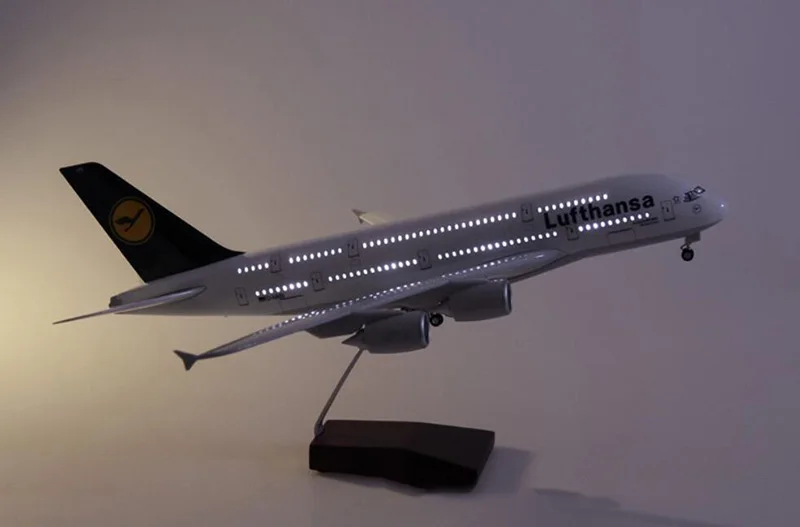 1/160 масштаб 50,5 см самолет Airbus A380 Lufthansa авиакомпания Модель W светильник и колесо литой пластик смолы самолет для сбора