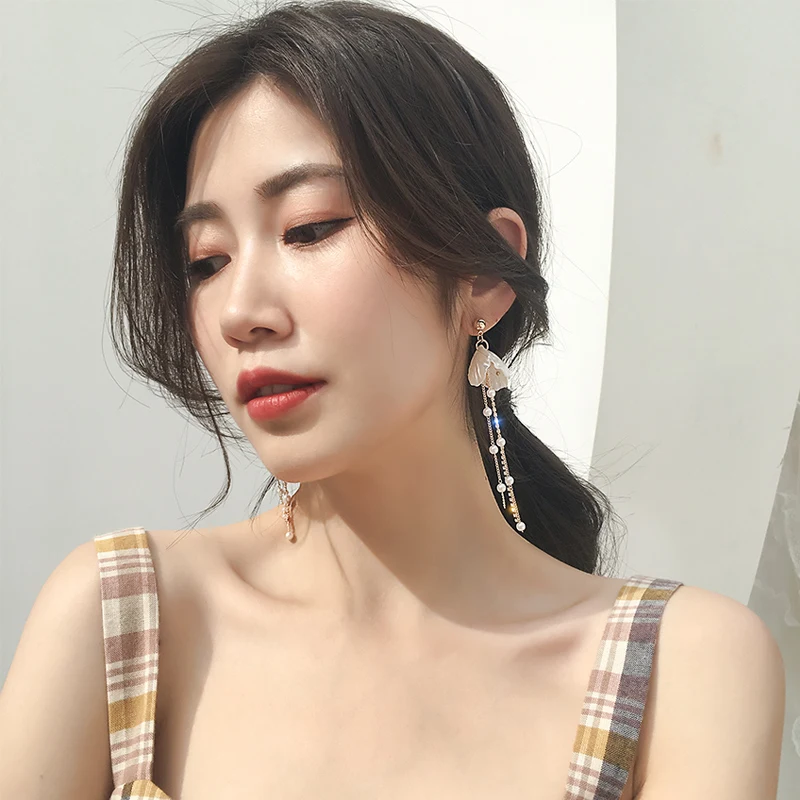 Новое поступление 2019 женские серьги подвески в виде ракушек жемчужные с бахромой