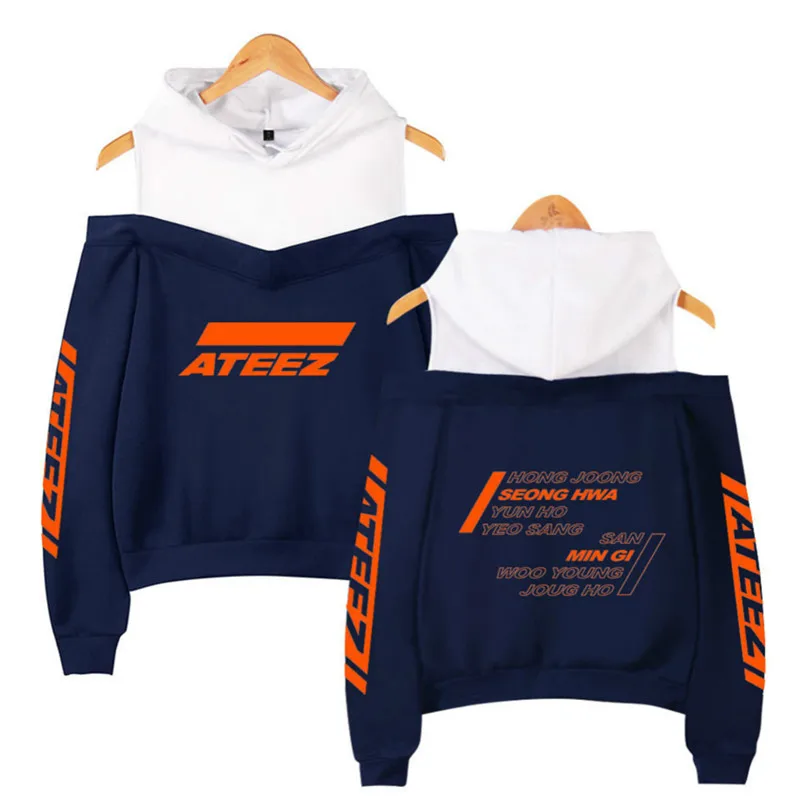 Kpop ATEEZ подростковый Z с открытыми плечами толстовки с капюшоном летний свитшот с надписью