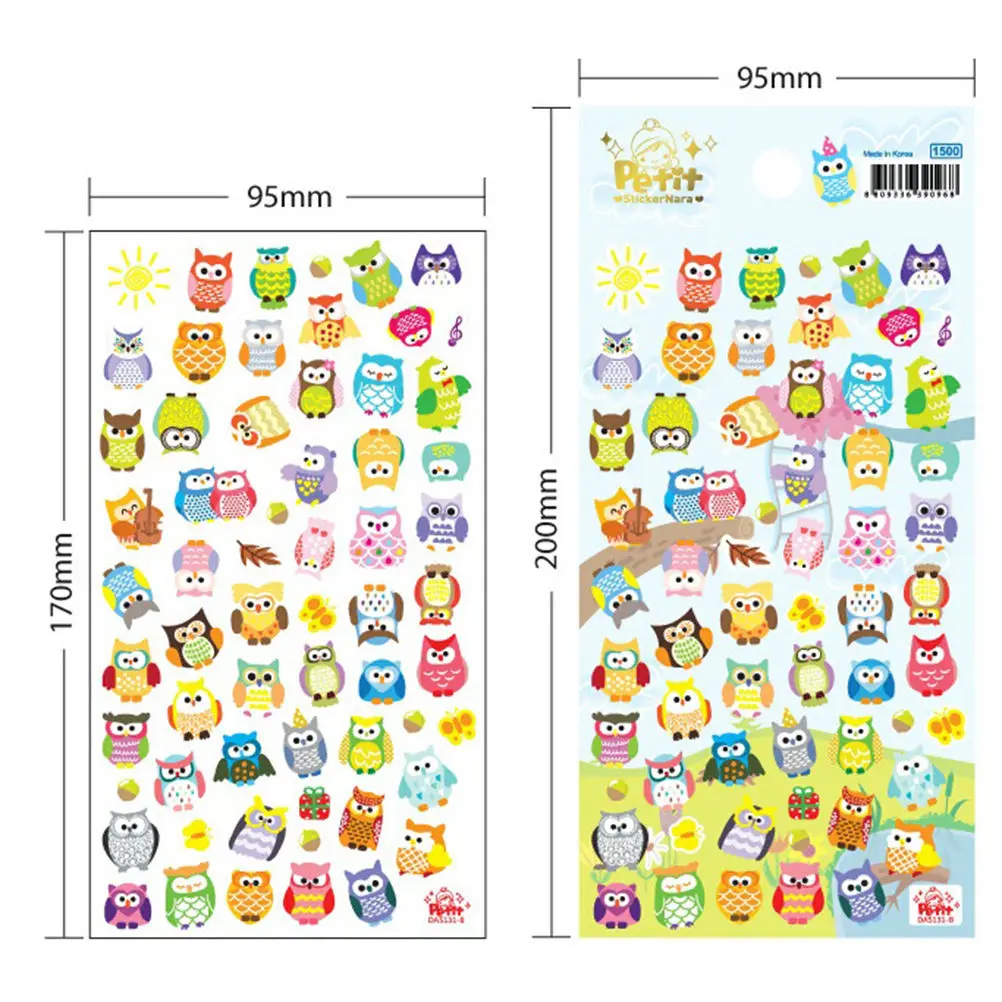 1 лист DIY Пузырьковые наклейки 3D мультфильм Жираф Сова животные Классические