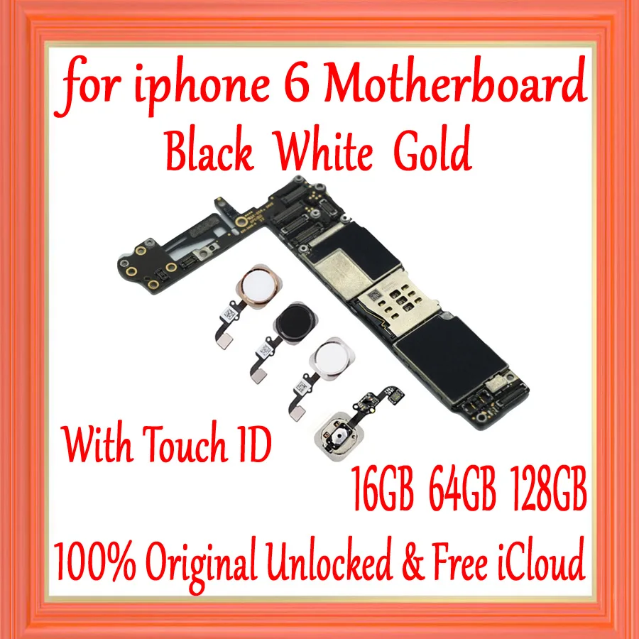 Заводская Разблокировка для iphone 6 4,7 дюймов материнская плата с/без Touch ID для iphone 6 материнская плата 16 Гб/64 Гб/128 ГБ