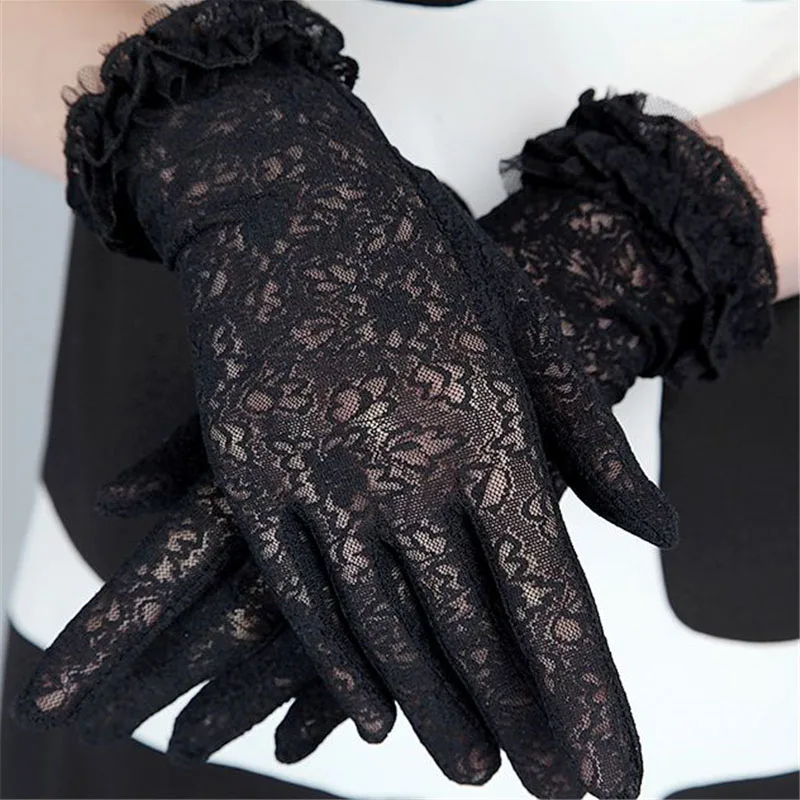 Женские кружевные перчатки с цветочным рисунком 5 цветов в стиле ретро для