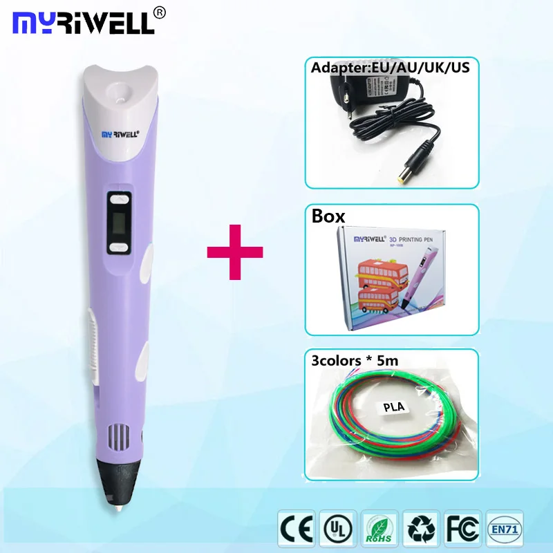 only purple Myriwell 3d Ручка rp100b Добавить 150 м abs нити 1,75 мм безопасный пластик и 20 листов шаблон Рождество и день рождения presen - Цвет: only purple