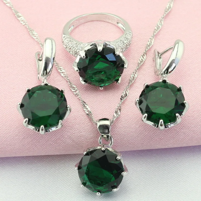 Эшли Мода и классический зеленый камень Серебряный цвет Ювелирные наборы для