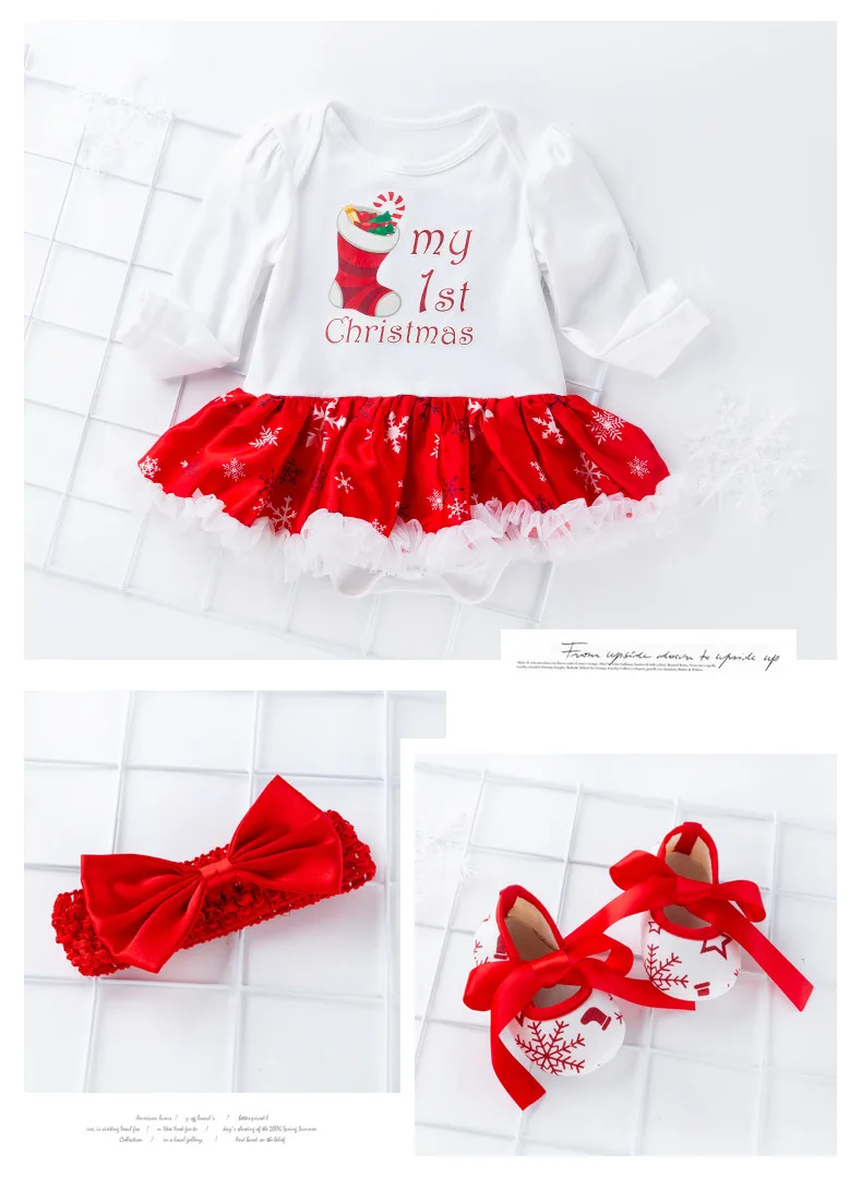 My First Christmas/Новогодняя Подарочная Одежда для девочек, костюм из 3 предметов, платья-пачки высокого качества с длинными рукавами вечерние осенние платья для новорожденных