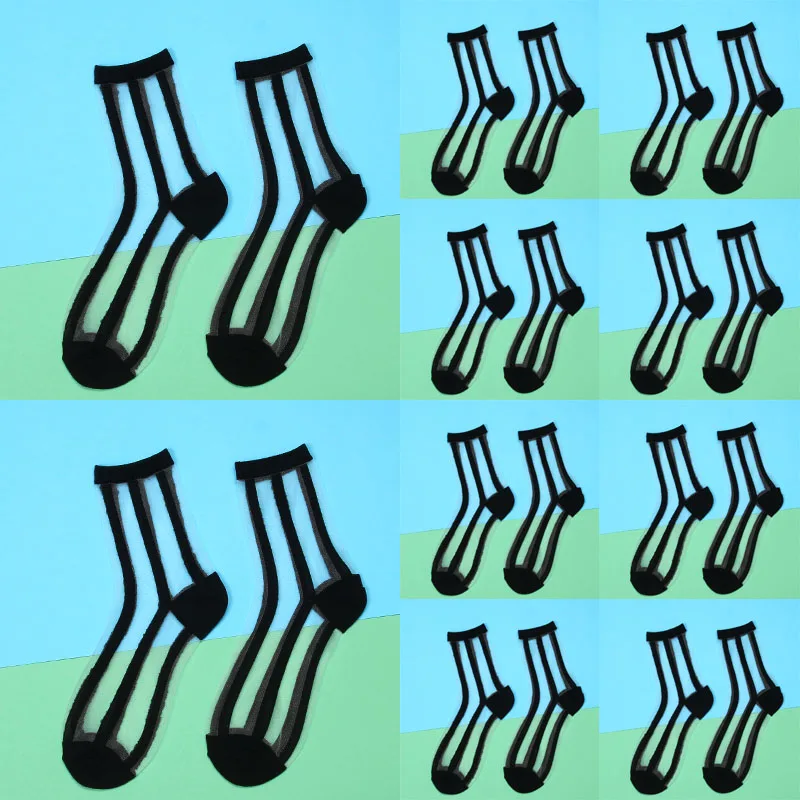 10pairs-BK-big-SD 10 пар в партии женские носки летние женские короткие сетчатые Носки Прозрачные эластичные винтажные кружевные носки черные белые женские носки - Цвет: 10pairs-BK-big-SD