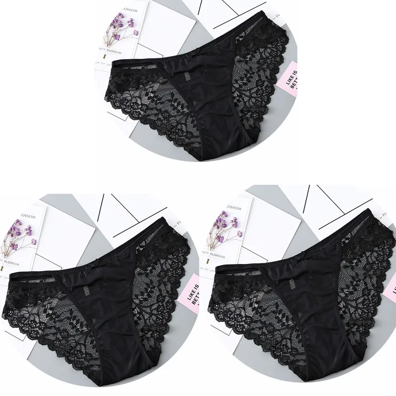 3PCS NK2165-4 3 шт./компл. пикантные прозрачные кружевные трусики, сексуальные женские трусики Для женщин; мягкие трусы; трусики с бантом нижнее белье нейлоновые шелковые для дам - Цвет: 3PCS NK2165-4