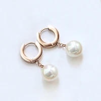 yun ruo rose gold color elegant pearl dangle earring for woman bridal wedding party 316l stainless steel jewelry drop shipping