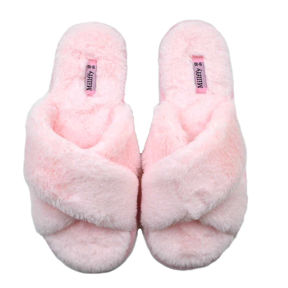 pink Millffy/модные домашние тапочки с бантиком для спа; женская домашняя обувь; модные льняные домашние тапочки; тапочки с искусственным мехом - Цвет: pink