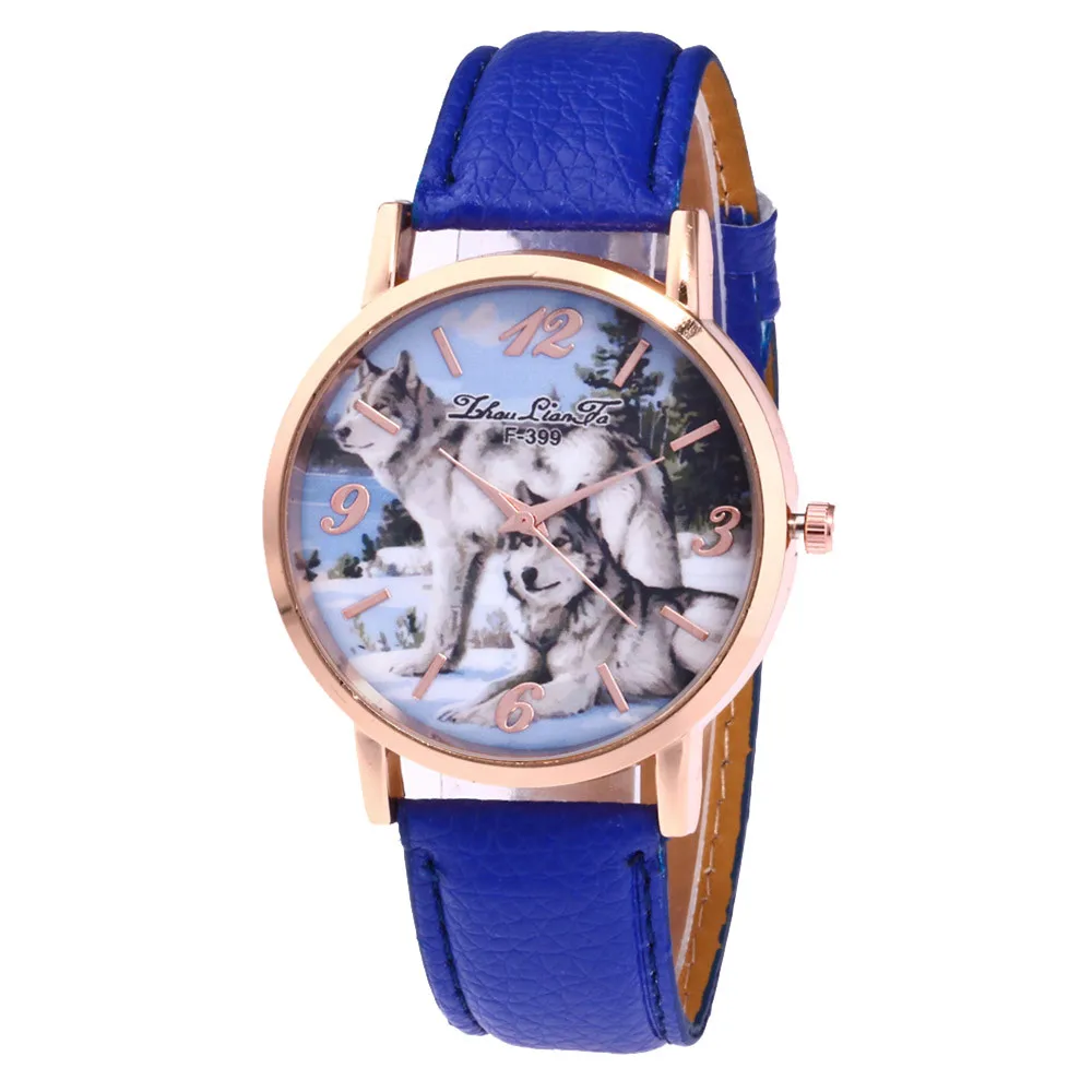 Часы наручные женские кварцевые с принтом волка Модные Аналоговые кожаным