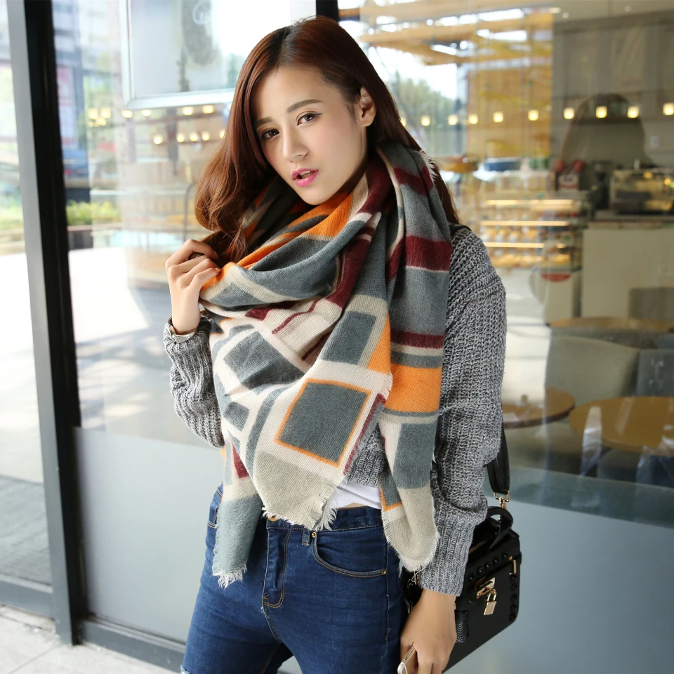 Женский шарф с геометрическим принтом infinity зимний клетчатый новая акриловая