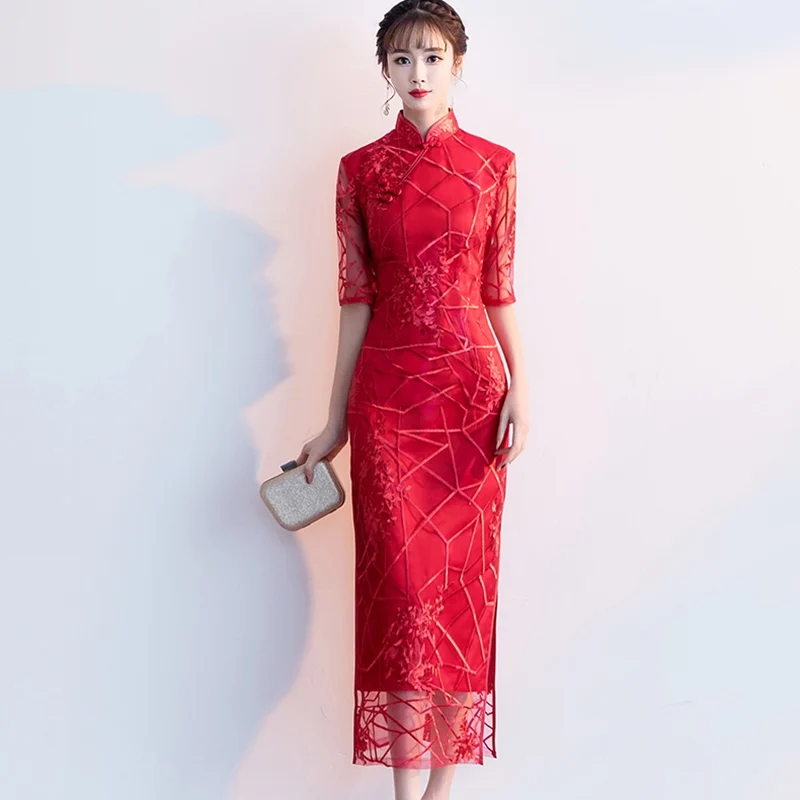 Платье для свадебного гостя платье с вышивкой в китайском стиле Qipao Ципао