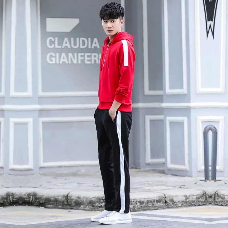 men red Women Hoodie Sweatshirt Sports Uniform Suits Mens Outdoor Running Set Fitness Sportswear Jogging Training Track Suit Plus Size - Цвет: men red