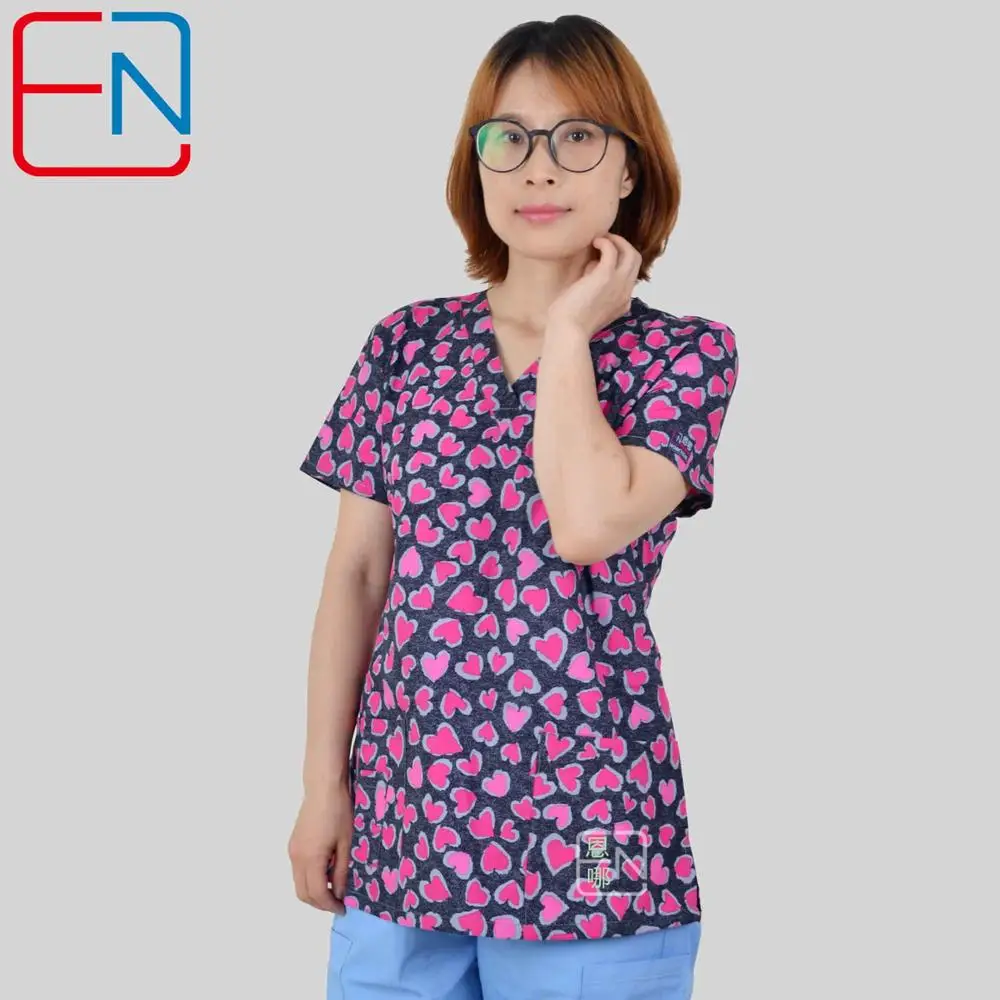 Brand medical scrub tops for women surgical scrubs,scrub uniform in print cotton maotou series ai xin - Цвет: As photo