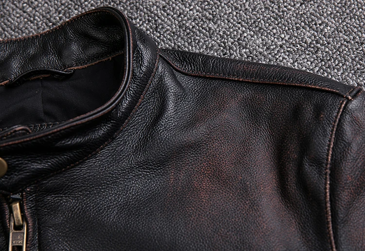 AYUNSUE Vintage Genuine Leather Jacket Men Real Cow Leather Coat Short Biker Motorcycle Leather Jackets KJ2539