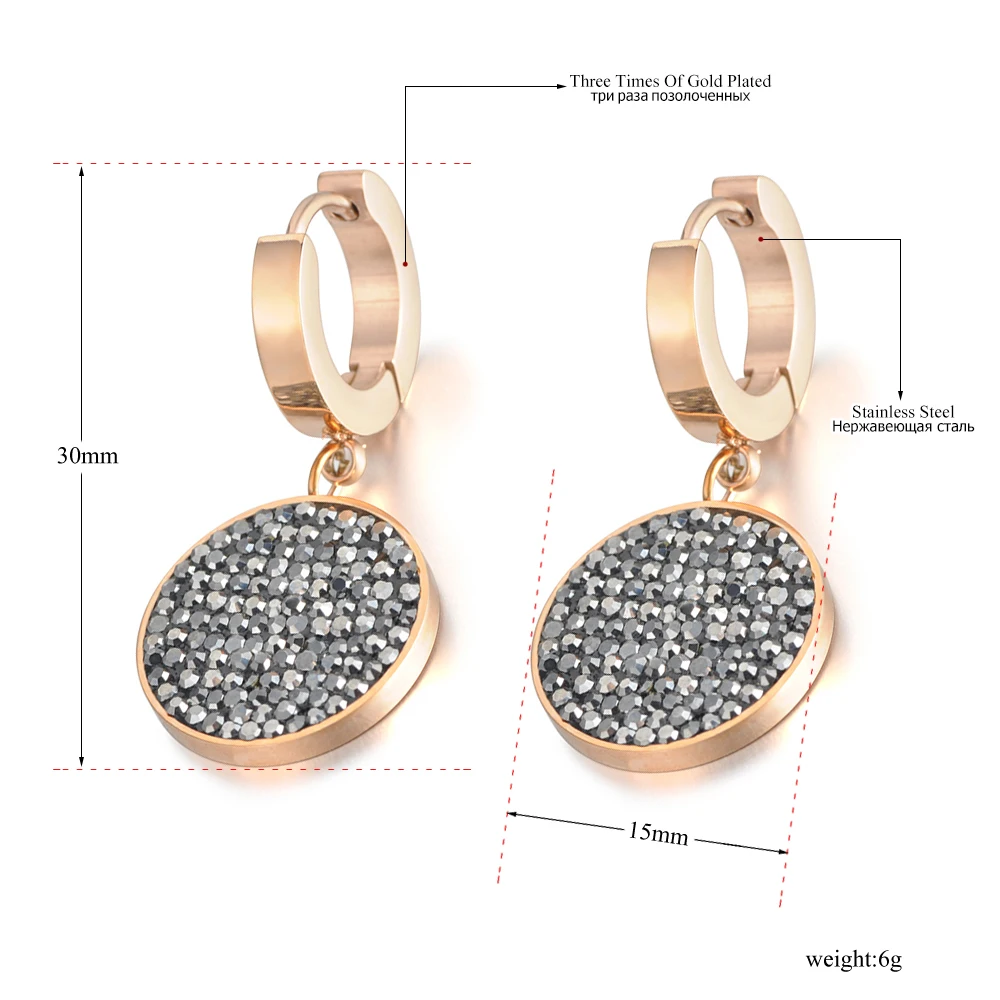 Женские круглые серьги AENINE черные красные стразы из титановой стали и розового