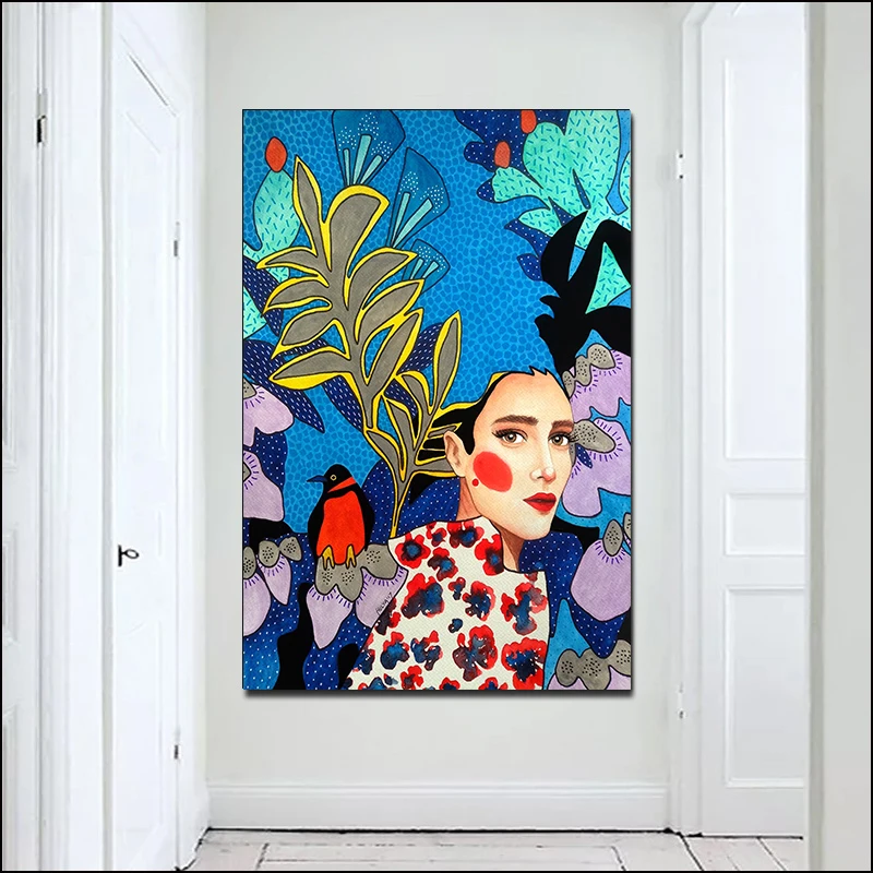

SELFLESSLY Nordic Art Girls Poster Caroon Painting Wall Art For Living Room Modern Fashion Prints Simple Cuarods Home Decoartion