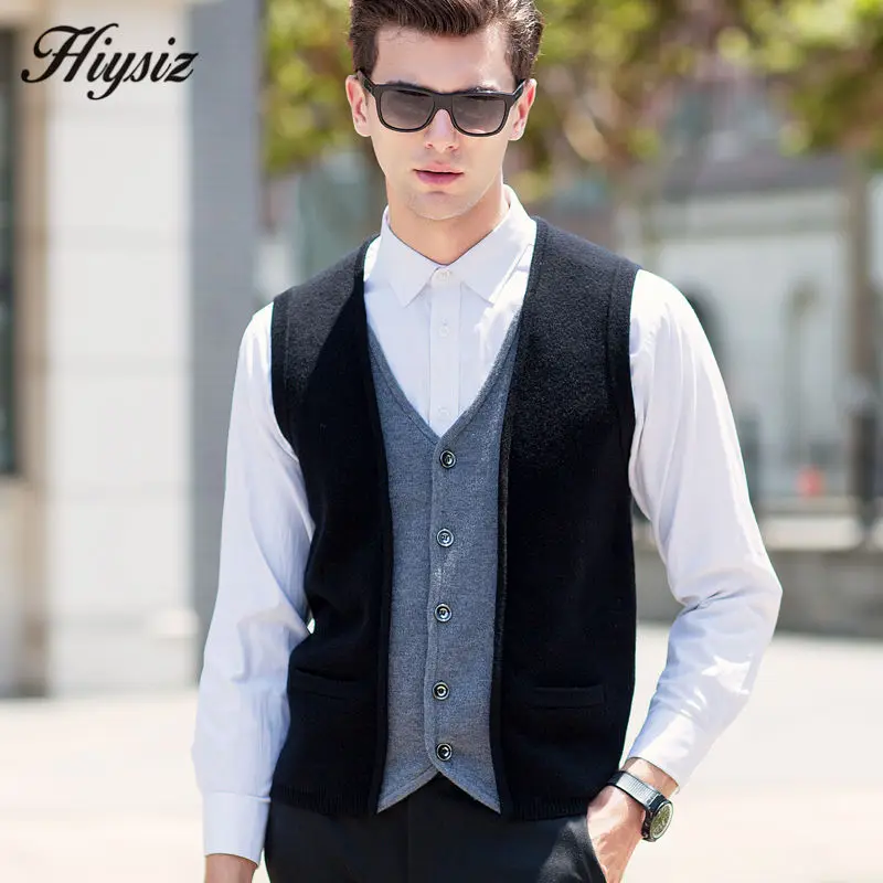 Зима Элегантные Мужчины Трикотажные Мериносовой Шерсти Жилет Пальто V-образным