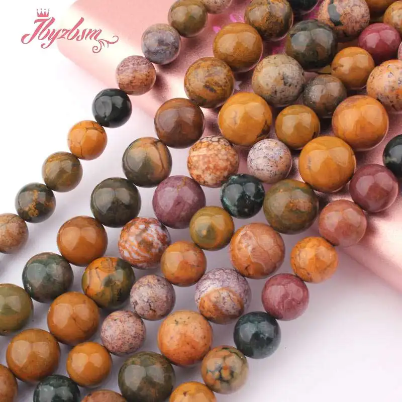 

8,10mm Smooth Round Multicolor Ocean Jaspers Natural Stone Beads For DIY Necklace Bracelets Jewelry Making 15" Free Shipping
