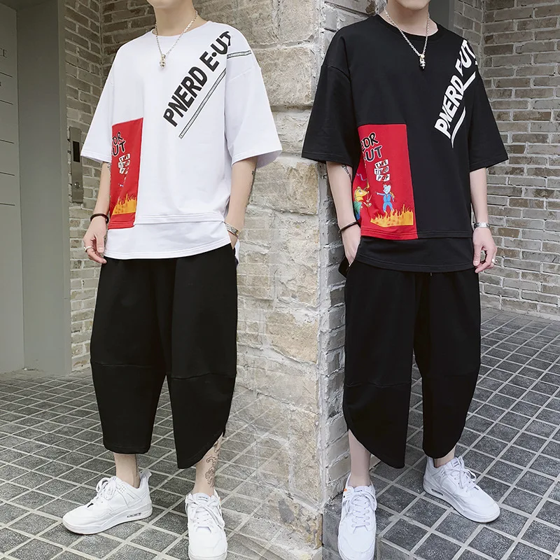 

Tracksuits Men Short Set Summer Sporting Suit Short Sleeve Tshirt+Shorts Sportswear Male Print Two Pieces Set For Men Sweatsuit