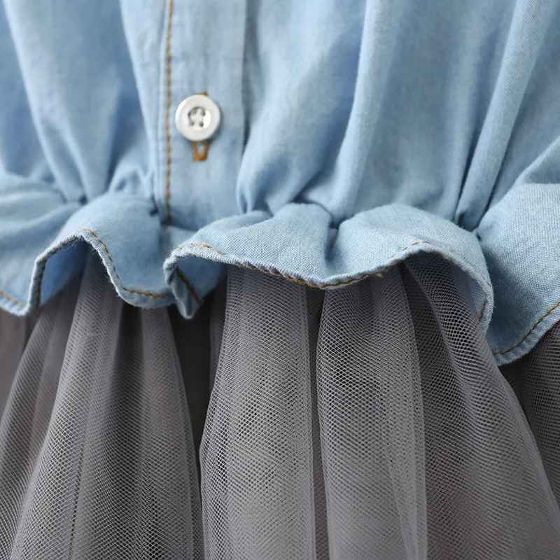 2018 Весеннее платье для девочки с рукавами-крылышками мыть ковбой Разделение