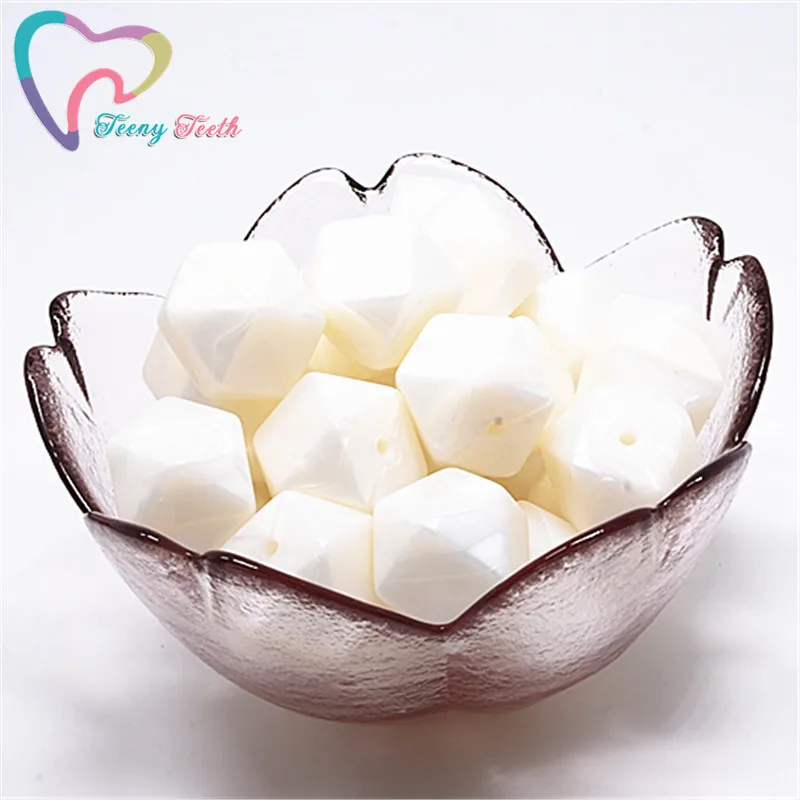 Metallic White 10 шт Силиконовые бусы для прорезывания зубов шестигранник 14 мм/17 мм силиконовые жевательные бусины ожерелье зубы DIY Ювелирные изделия запчасти пищевой силиконовый бисер - Цвет: Metallic White