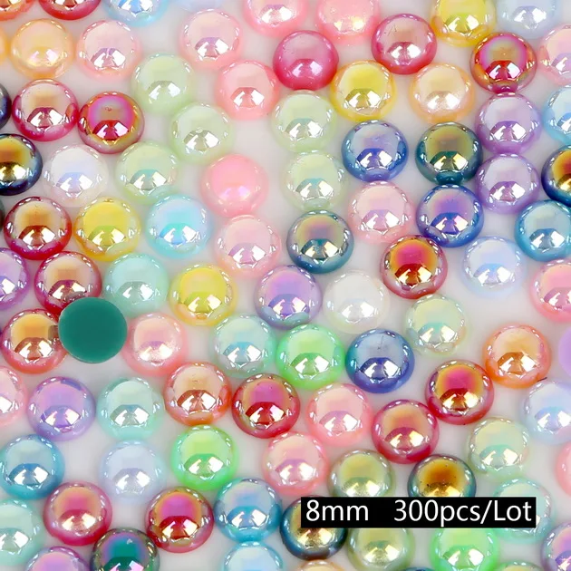 8mm 300pcs Mixed 50-1000 шт. Мульти Размеры AB Цвета полукруглый Flatback Пластик ABS имитация жемчуг для шитья одежды DIY craft украшения - Цвет: 8mm 300pcs Mixed