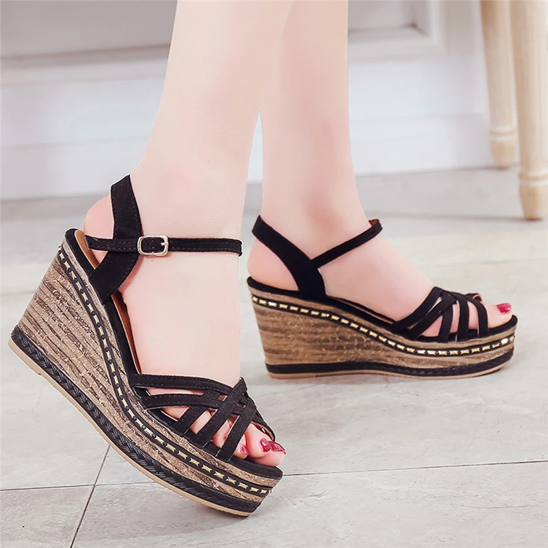 Fashion Women Sandals Peep Toe Breathable Beach Rome Buckle Strap Casual Wedges Shoes X4** | Обувь