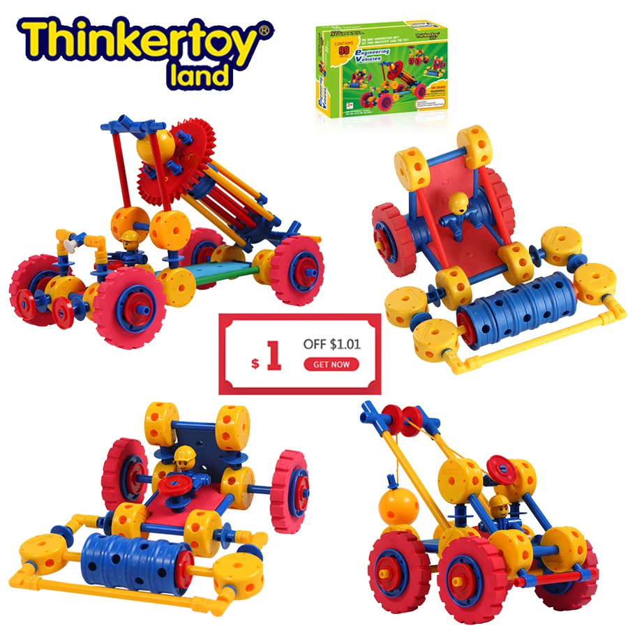 Thinkertoy Land 99 шт. детские развивающие игрушки серии автомобилей Строительные блоки