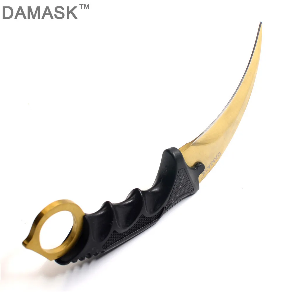 Золотой тактический Karambit фиксированной нержавеющей стали Открытый нож