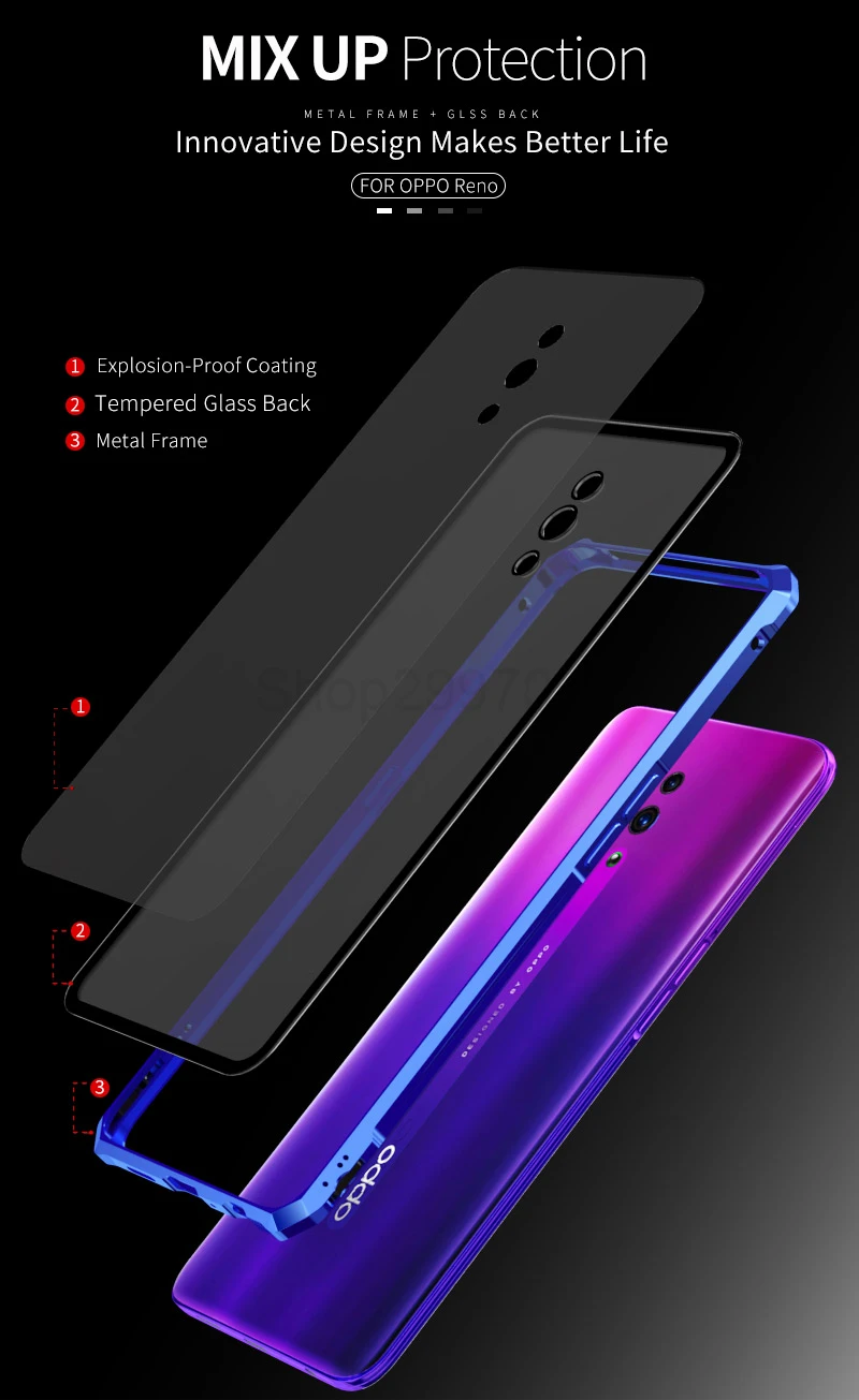 Роскошный Алюминиевый металлический защитный чехол для OPPO Reno ударопрочный прозрачный стеклянный задний Чехол OPPO Reno чехол алюминиевый бампер etui