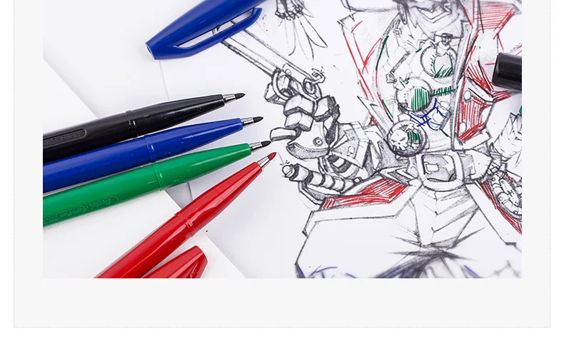 Упаковка из 6 шт. Pentel S520 знак черные чернила для ручки Цвет Классическая приковывающая взгляд волокна Наконечник Ручка черный/синий/красный/зеленый Цвета