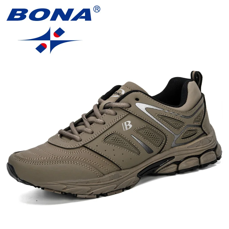 Medium grey black BONA/Новинка года; трендовая Мужская обувь в Корейском стиле; Спортивная повседневная обувь; Мужская дышащая обувь для бега; кожаная спортивная обувь - Цвет: Medium grey black
