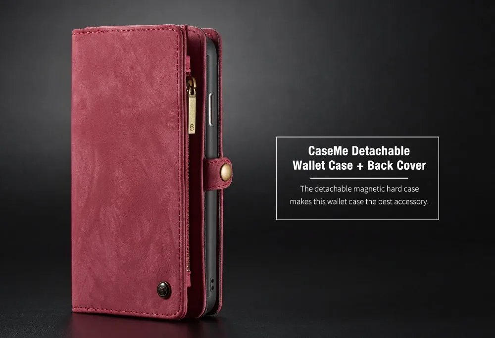Detachable Magnetic Zipper Leather Card Slots Wallet Cover Case For iphone X XS MAX XR 6 7 8 6S Plus Fur Flip Stand Protect Cape