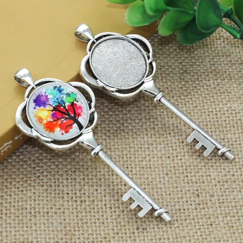 

Zinc alloy key Necklace Pendant 2pcs 25mm Inner Size Cameo Cabochon Base Base Tray Bezel Blank F-020218